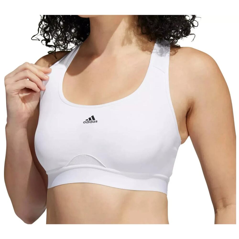 Adidas Women's White Powerreact Training MS Padded Sports Bra HC7849 Size L DD